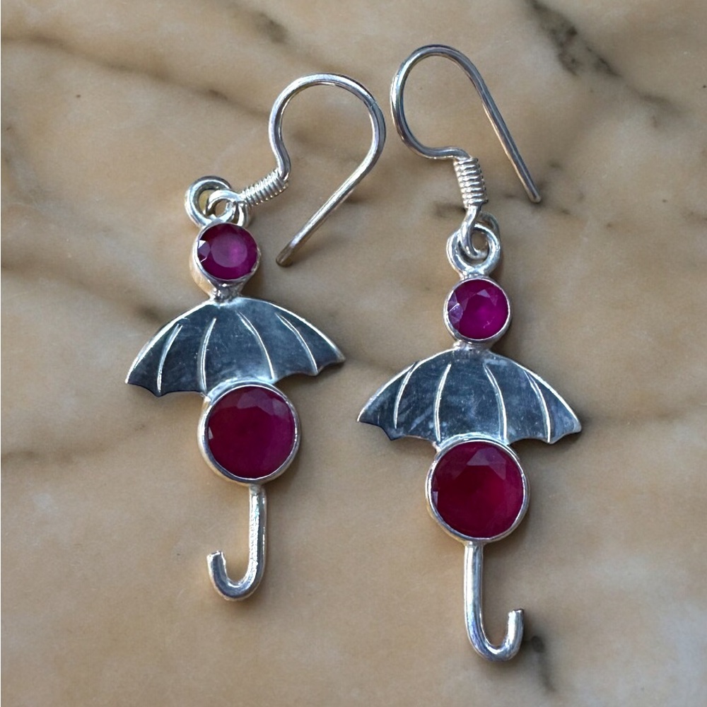 Umbrella Sterling Silver Ruby Drop Earrings